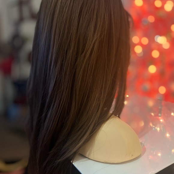 Brunette Shadow root human blend wig, long bangs. Layers tapered to face - Picture 10 of 13